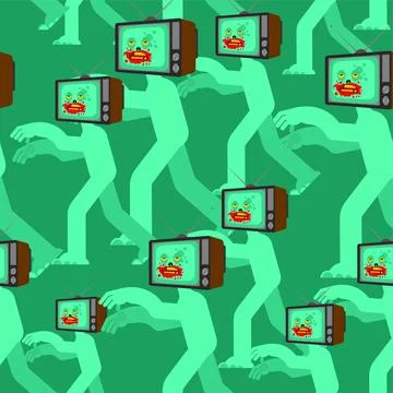 Zombie TV pattern seamless. Zombi televisor background. brainwashing concept. Illustration