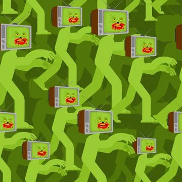 Zombie TV pattern seamless. Zombi televisor background. brainwashing concept. Illustration