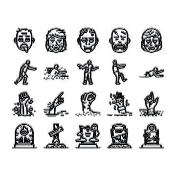 Zombie undead monsters and graveyard halloween icons Stock Illustration