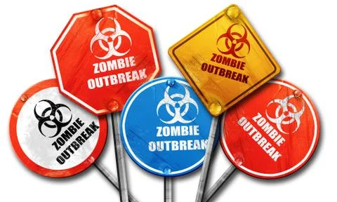 Zombie virus concept background, 3D rendering, rough street sign Stock Illustration