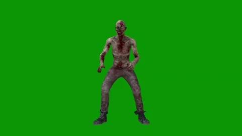 Zombie walking green screen man standing in front costume knife his hand Stock Footage 314067982