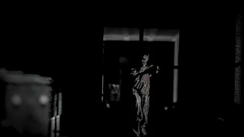 Zombie walks down the corridor in a mental hospital - scary handheld scene .. Stock Footage 234891561