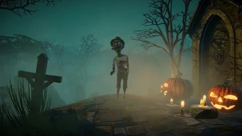A zombie walks through the cemetery Stock Footage 210583693