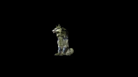 Zombie Wolf KT sit  look around black background animation 3D rendering Stock Footage 296227537