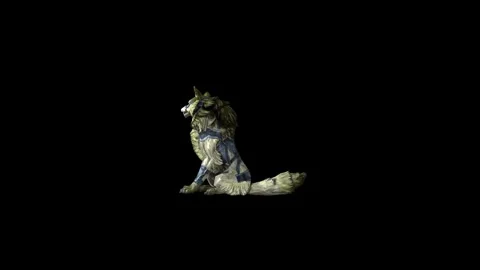 Zombie Wolf KT sit  look around black background animation 3D rendering Stock Footage 296227559