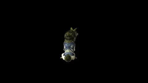 Zombie Wolf KT sit  look around black background animation 3D rendering Stock Footage 296227563