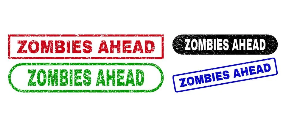 ZOMBIES AHEAD Rectangle Seals Using Grunged Texture Stock Illustration