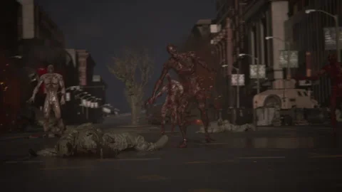 Zombies are in combat with the army attacking the city Stock Footage 289223915