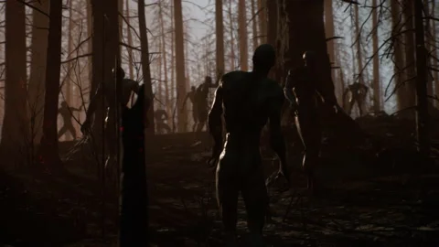 Zombies are marching heavily into battle 02 Stock Footage 232563282