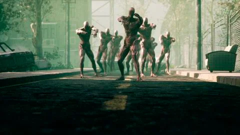The zombies are walking through an abandoned and deserted city. The concept of Stock Illustration