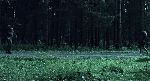 Zombies are walking through the woods. Stock Footage 66860443