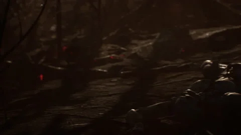 Zombies die in the battle of the burning jungle 01 Stock Footage 232735582