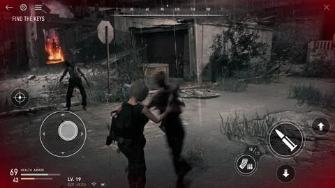 Zombies eating the remains of the main character in a fake mobile game mission Stock Footage 305944170