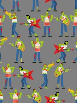 Zombies rock band pattern seamless. Zombie and guitar. walking dead and drum. Illustrazione stock