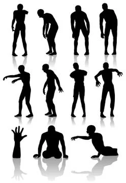 Zombies silhouette collection. Different types of undead in different positions Stock Illustration
