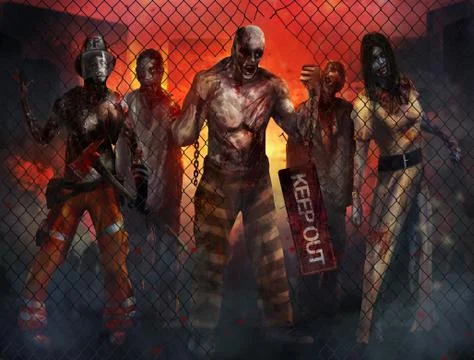 Zombies Walking and attacking. Stock Illustration