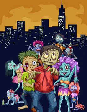 Zombies walking in the city Stock Illustration