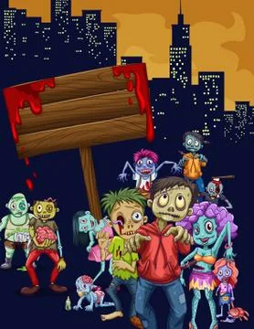 Zombies walking in the city Stock Illustration