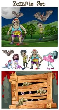Zombies walking in the park Stock Illustration