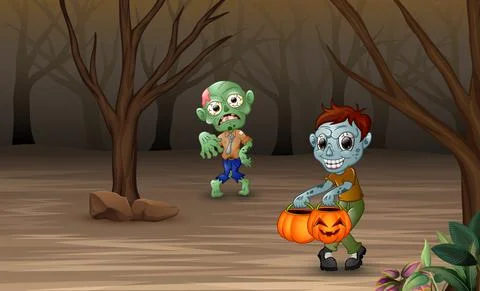 Zombies walking teorrorizing in the forest Stock Illustration