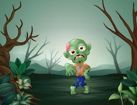 Zombies walking terrorizing in the dead forest Stock Illustration