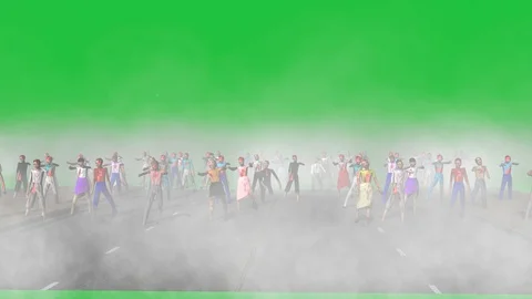 Zombies Walking Toward Viewer (Green Screen): + Matte Stock Footage 97308641