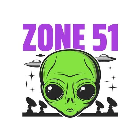 Zone 51 icon, alien activity and UFO conspiracy Stock Illustration