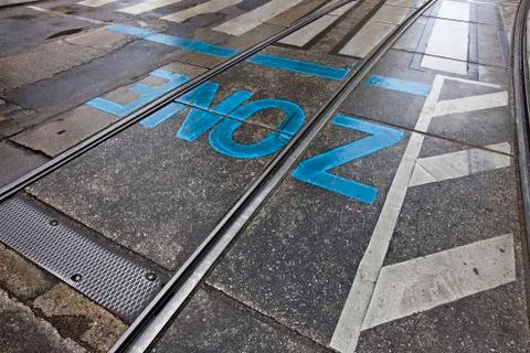 Zone - asphalt surface with rails Stock Photos