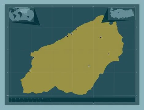 Zonguldak, Turkiye. Solid color shape. Locations of major cities of the regio イラスト素材