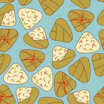Zongzi pattern seamless. Chinese dish of rice with fillings wrapped in bamb.. Stock Illustration