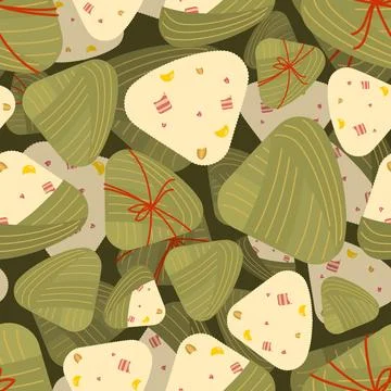 Zongzi pattern seamless. Chinese dish of rice with fillings wrapped in bamb.. Stock Illustration