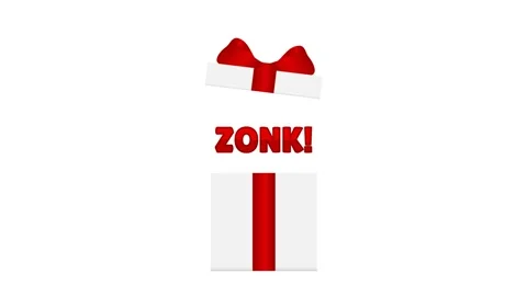 Zonk surprise gift box open animation with red ribbon and wave line motion. Stock Footage 319450602