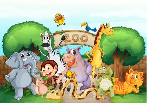 A zoo and the animals 库存插图