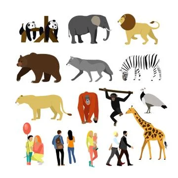 Zoo animals isolated on white background. Vector illustration. Wild african Stock Illustration