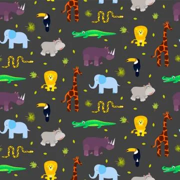 Zoo animals kid seamless pattern vector Stock Illustration