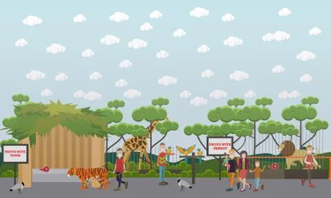 Zoo animals vector flat illustration Illustrazione stock