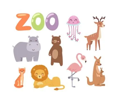 Zoo animals vector set 스톡 일러스트