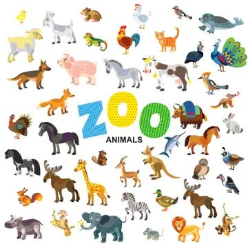 Zoo animals vector set Stock Illustration