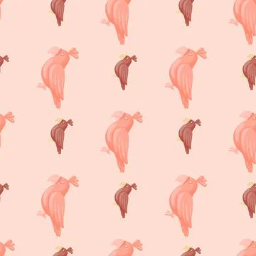Zoo bird seamless pattern with tropical parrots shapes. Pastel pink tones. De Illustrazione stock