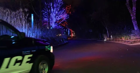 Zoo Christmas Lights with Park Police Stock Footage