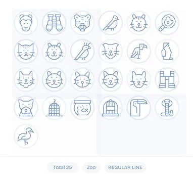 Zoo Complete Vector Package with 25 128x128 Regular Line Grid Fitted Icons Stock Illustration