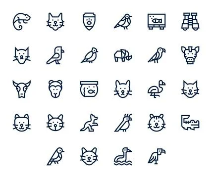 Zoo Comprehensive Vector Bundle with 28 Detail Enhanced Bold Line 256x256 Ico Stock Illustration