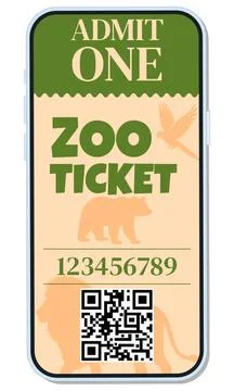 Zoo e-ticket, admit one, animals. Stock Illustration
