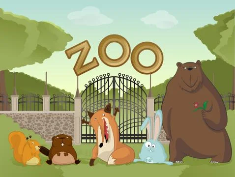 Zoo with forest animals Stock Illustration