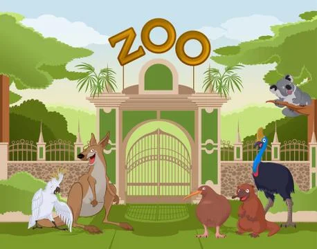 Zoo gate with australian animals Stock Illustration