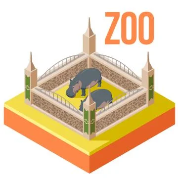Zoo hippos isometric icon Stock Illustration