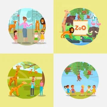 Zoo icon set vector flat style illustration Stock Illustration