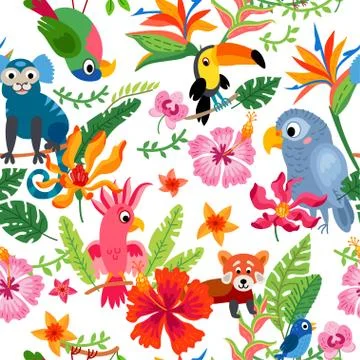 Zoo Jungle pattern. A tropical bird background. Stock Illustration