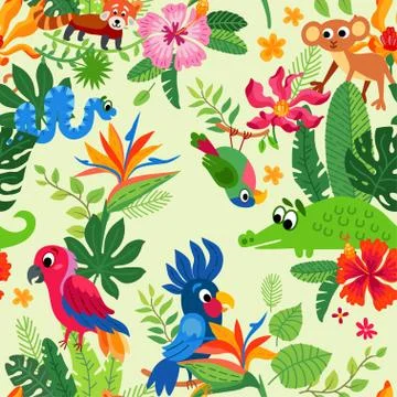 Zoo Jungle pattern. A tropical bird background. Stock Illustration