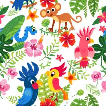 Zoo Jungle pattern. A tropical bird background. Stock Illustration
